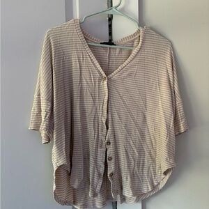 Forever 21 Cream Striped Button-Down Shirt